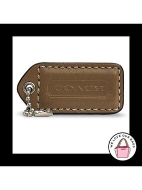 COACH Y2K VINTAGE Hang Tag 2" Taupe Brown Leather Bag Charm Keychain Fob Nickel